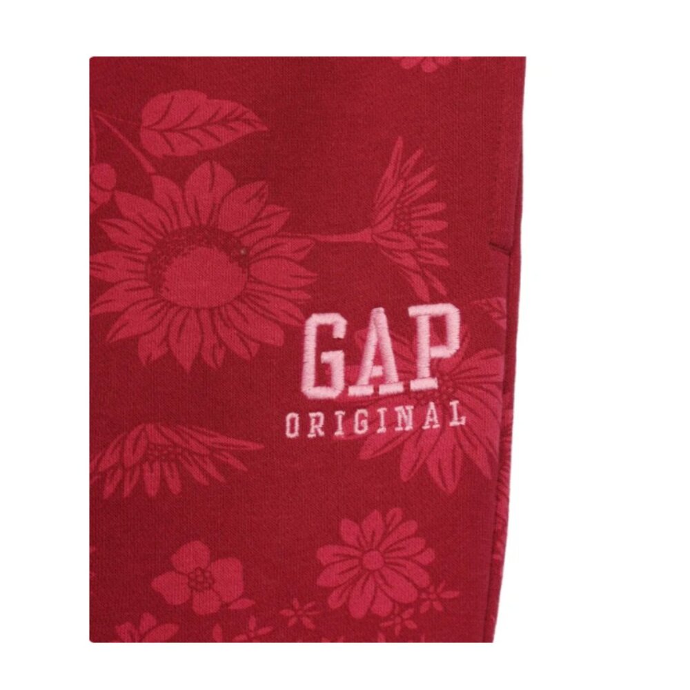 Gap Girls Sweatpants Red Floral Fleece Jogger Cargo Pockets Wide Leg L(14/16) - Picture 6 of 7